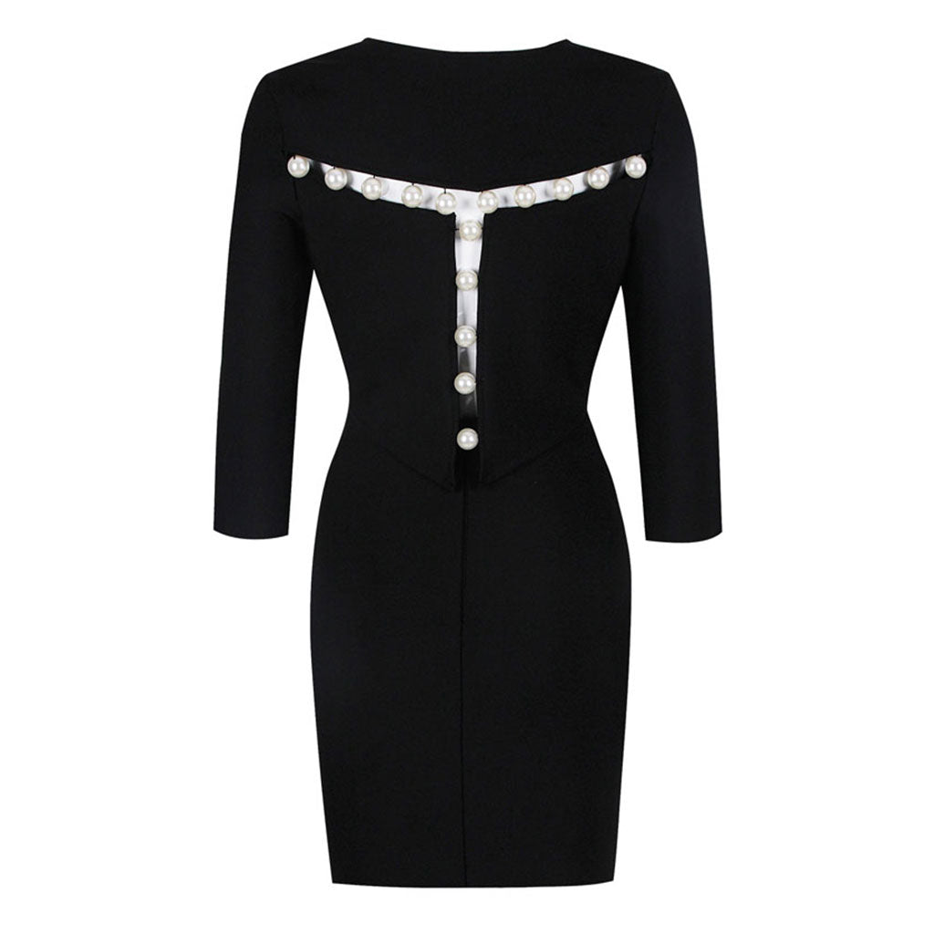 Elegant Imitated Pearl Cutout Trim Split Elbow Sleeve Bandage Matching Set
