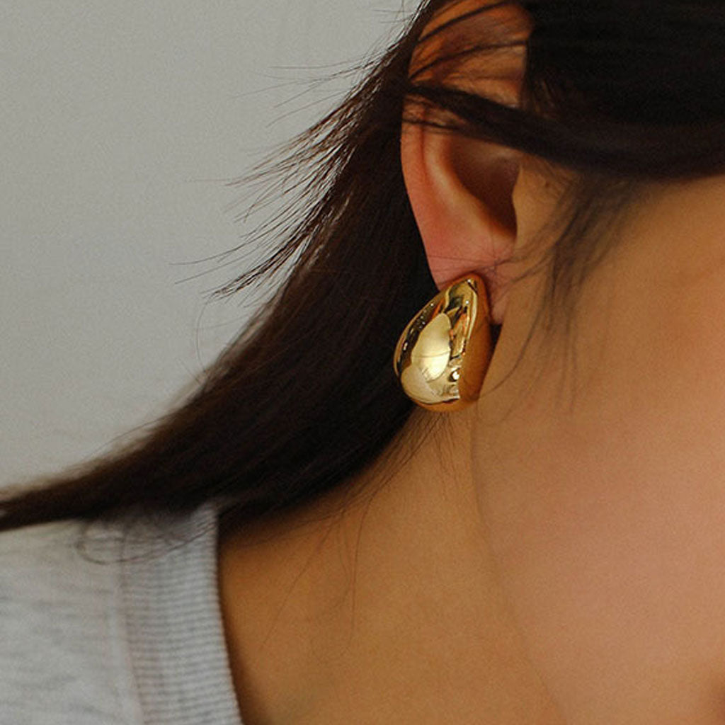 Eye Catching Oversized Water Drop Half Hoop Polished Dome Earrings