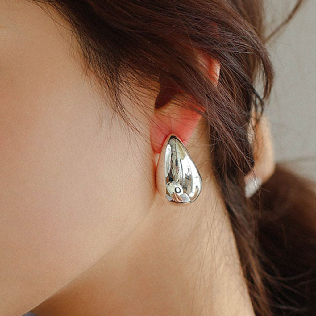 Eye Catching Oversized Water Drop Half Hoop Polished Dome Earrings