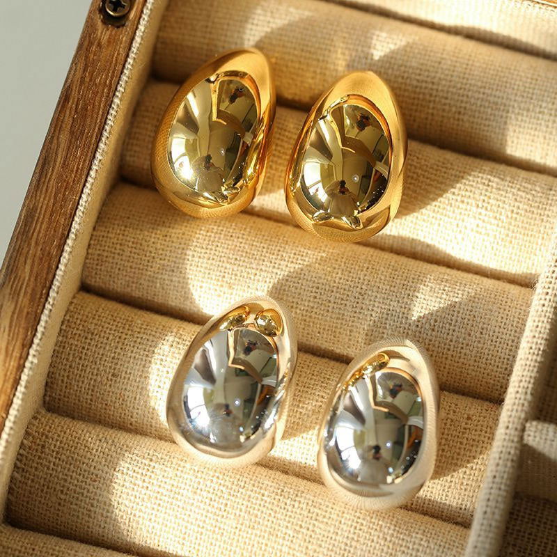 Eye Catching Oversized Water Drop Half Hoop Polished Dome Earrings