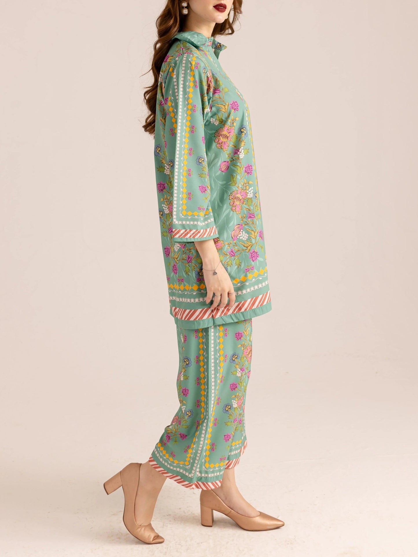 Playful Pattern Mix Pastel Green Floral Co-ord Set