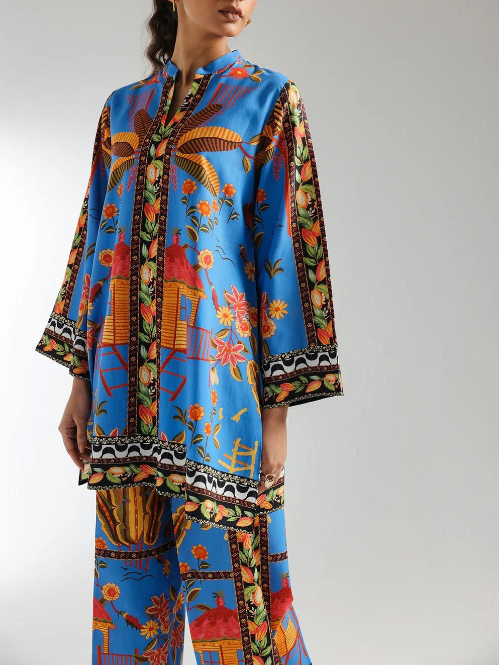 Tropical Hut Floral Prints Blue Co-ord Set