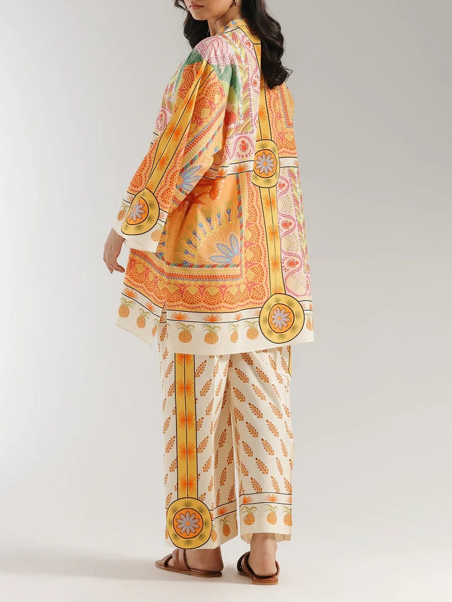 Ethnic Print Loose Top & Wide - leg Pants Set