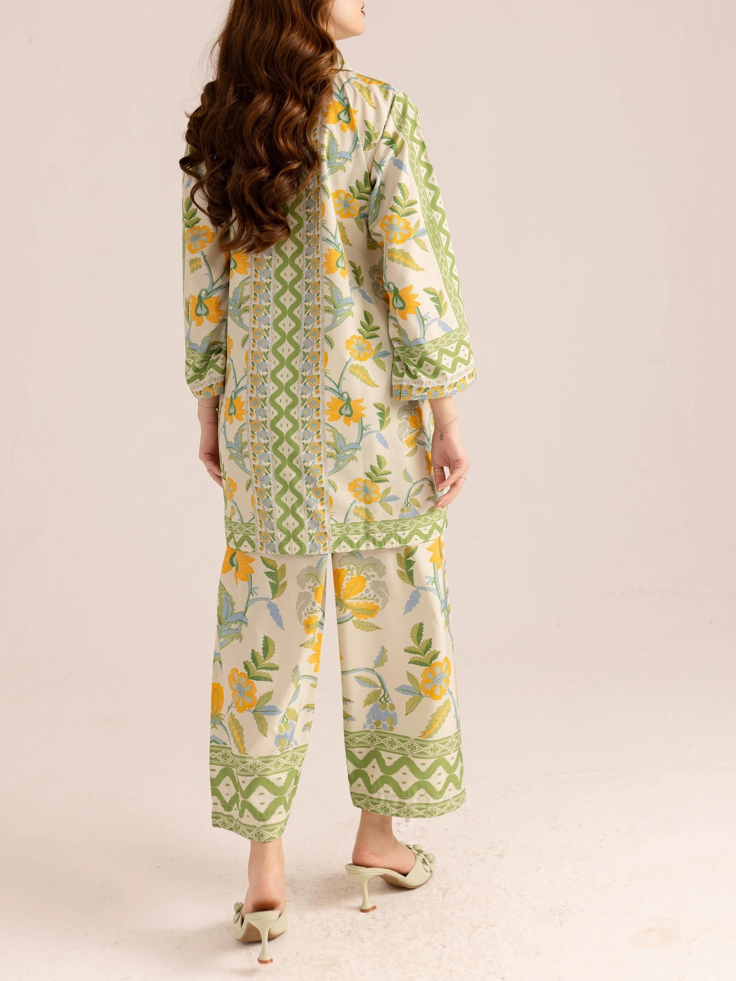 Green Trim Details Bohemian Floral Print Co-ord Set