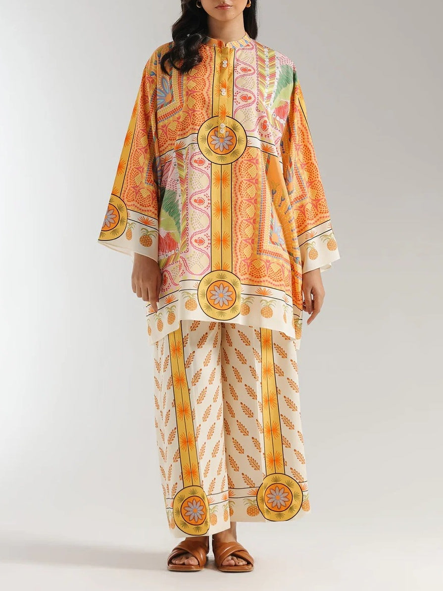 Ethnic Print Loose Top & Wide - leg Pants Set