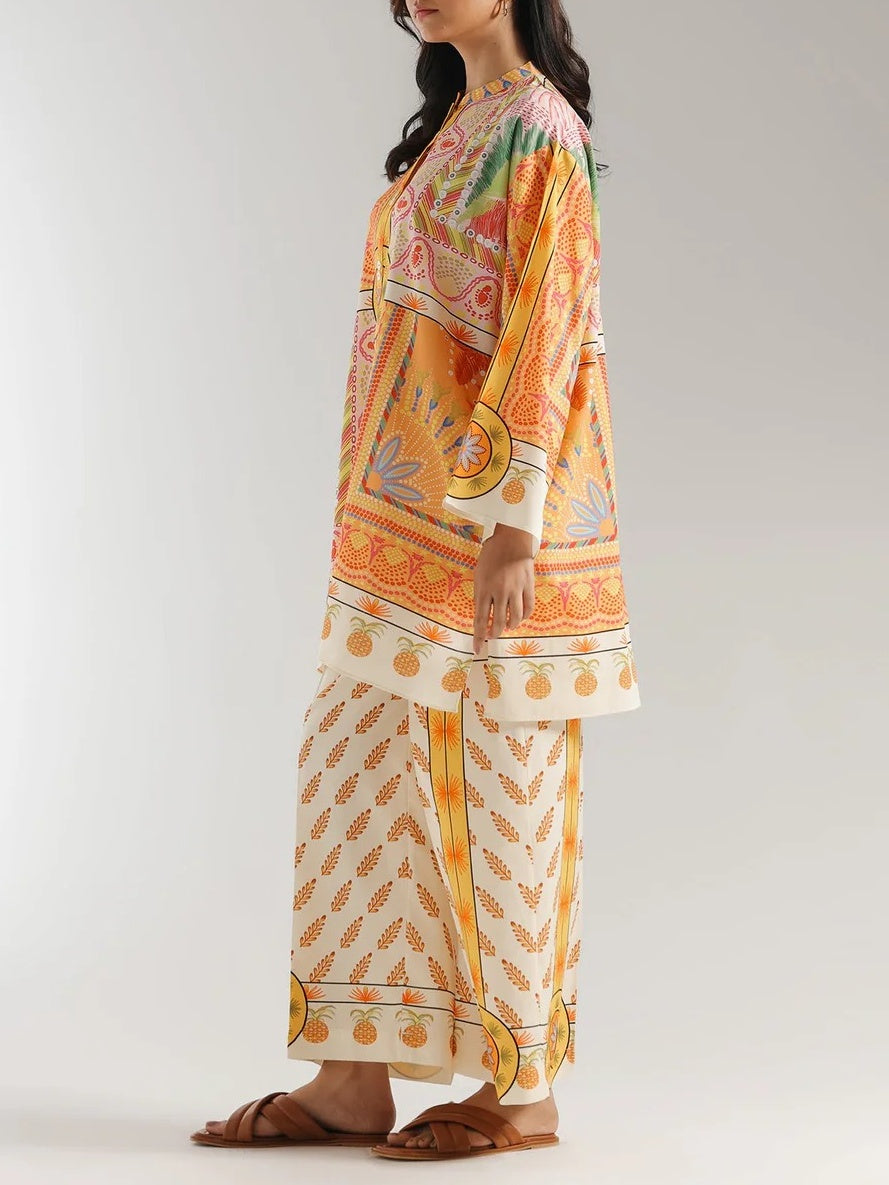 Ethnic Print Loose Top & Wide - leg Pants Set