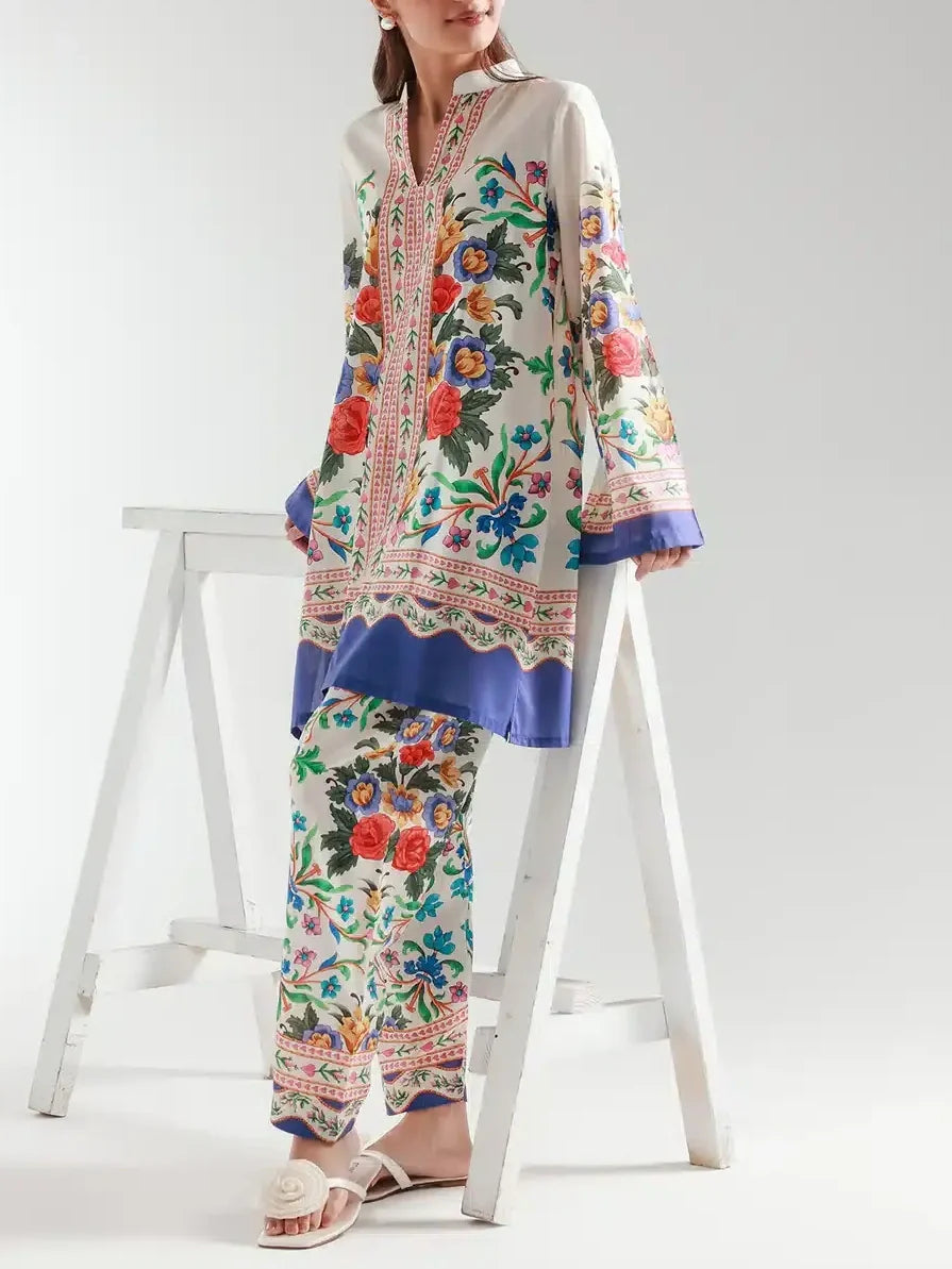 Floral Accents Boho-Chic Color-Blocked Co-ord Set