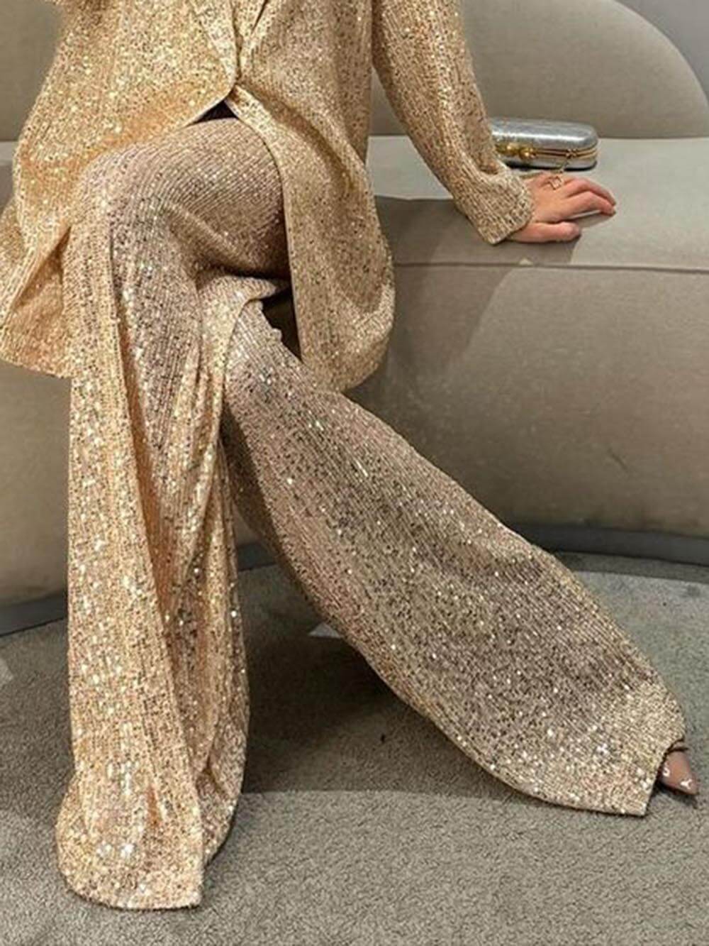 Fashionable Casual Sequined Jacket Suit