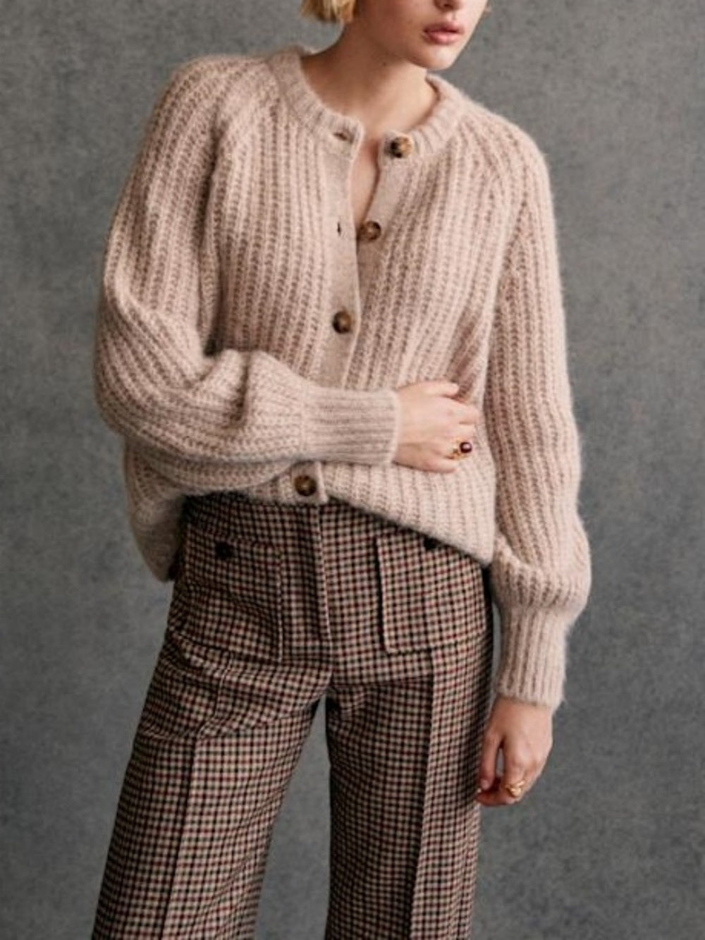 French Solid Color Cardigan Plush Sweater