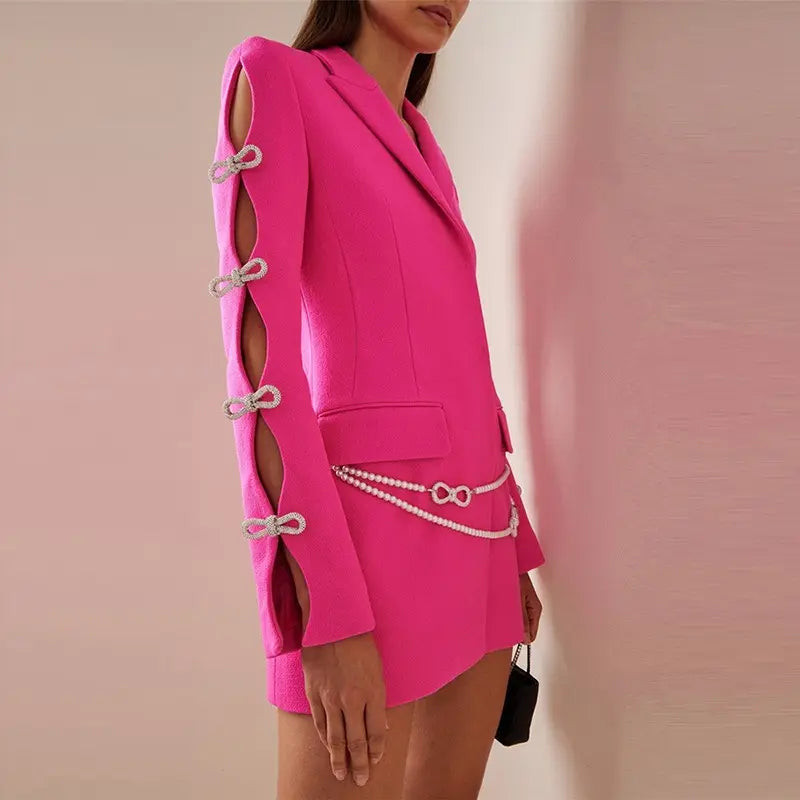 BLAZER DRESS with CUT OUT SLEEVES - Fuchsia