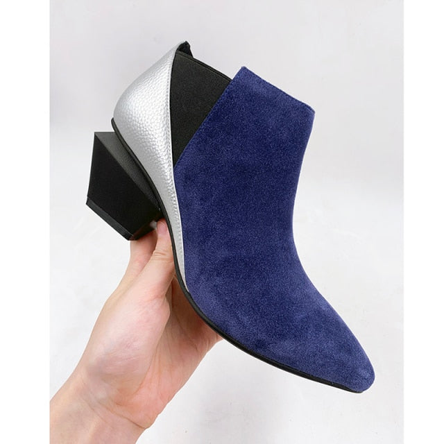 Leather Color Block Ankle Boots