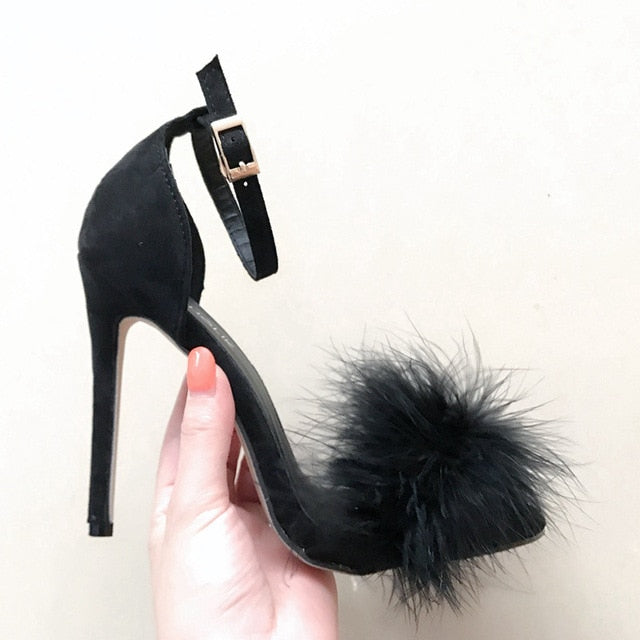 Lace-up Fur Sandals