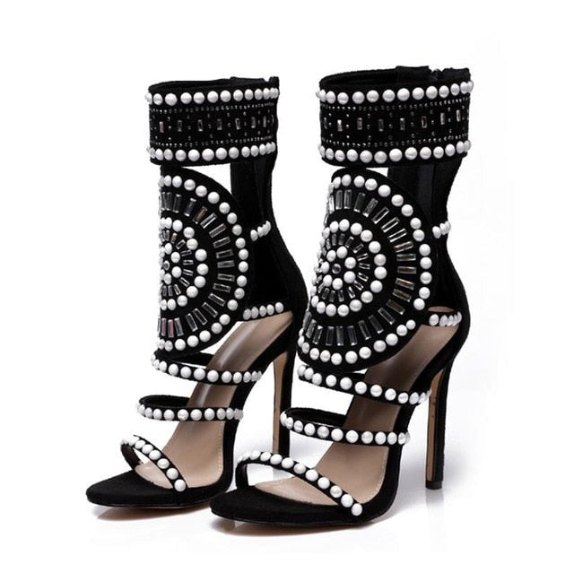 Open Toe Rhinestone Design High Heel Sandals