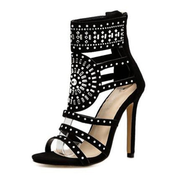Open Toe Rhinestone Design High Heel Sandals