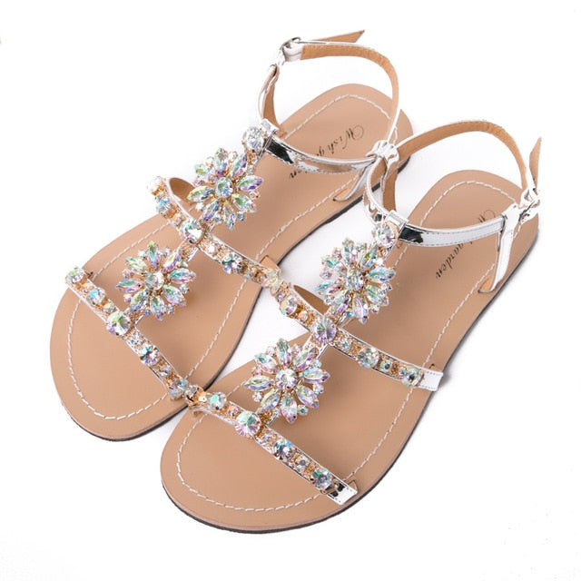 Shining Diamond Rhinestone Casual Flat Sandals