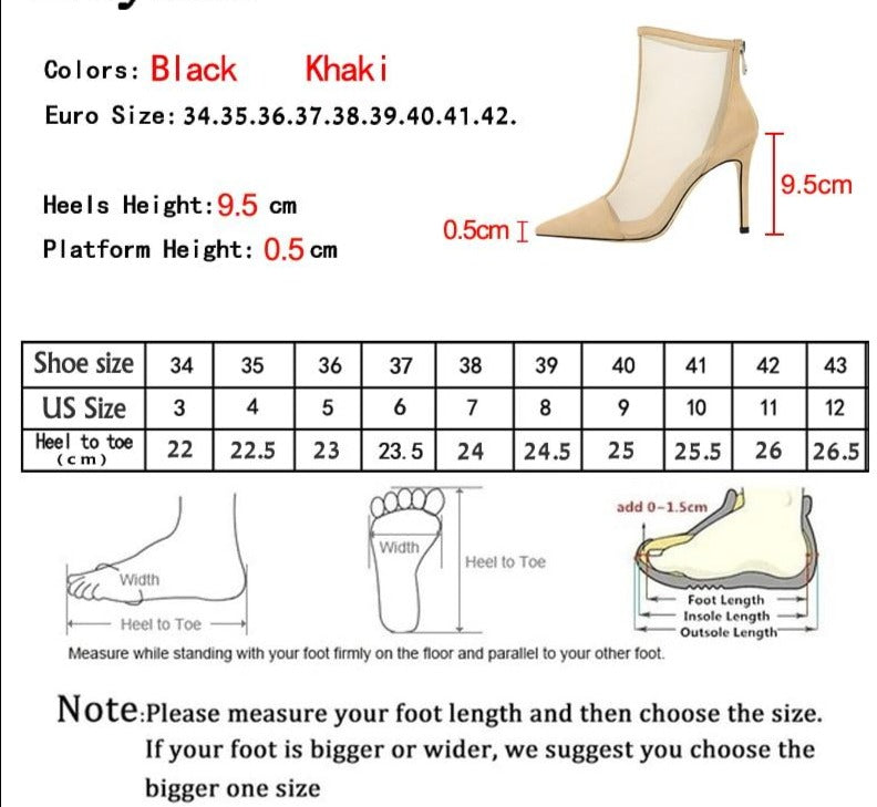 Mesh See Through Ankle Boots