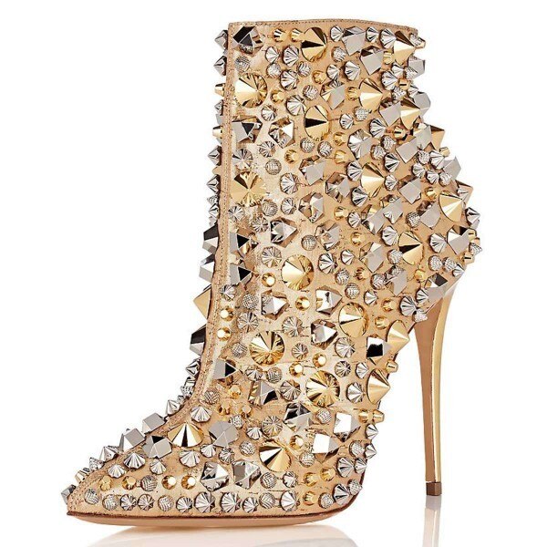 Rivets And Rhinestones Side Zip Ankle Boots