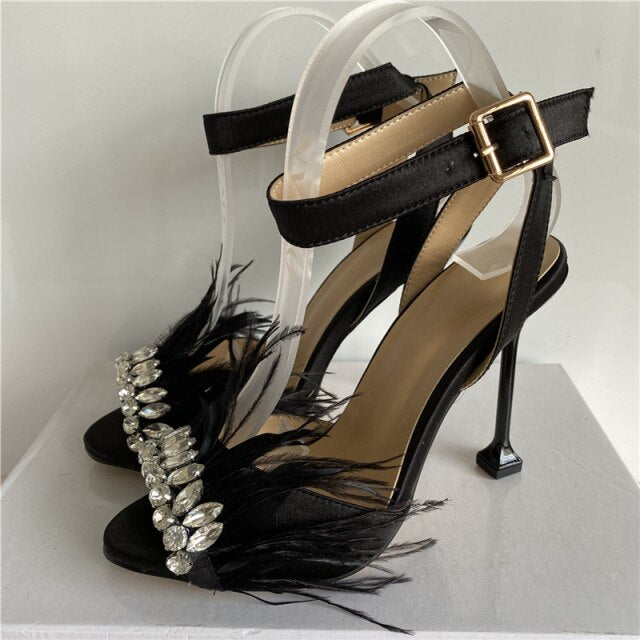 Jeweled Feather High Heels Sandals