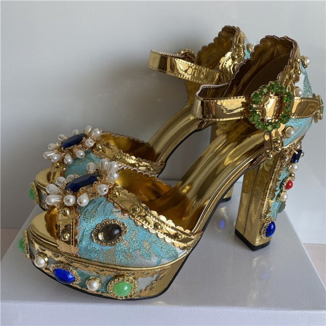 Embroidery Lace Rhinestone Sandals