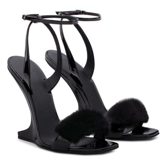 Fur Wedge Sandals
