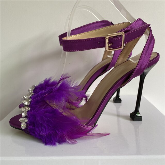 Jeweled Feather High Heels Sandals