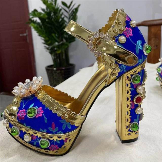 Embroidery Lace Rhinestone Sandals