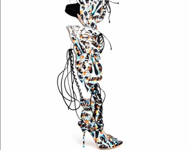 Butterfly See-Thru Lace Up Stiletto Sandals