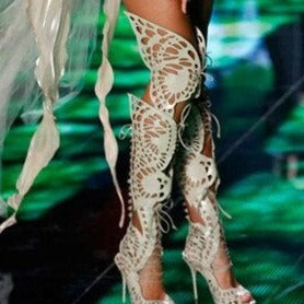 Butterfly See-Thru Lace Up Stiletto Sandals