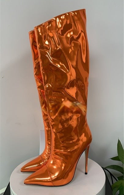 Metallic Knee-High Stiletto Boots