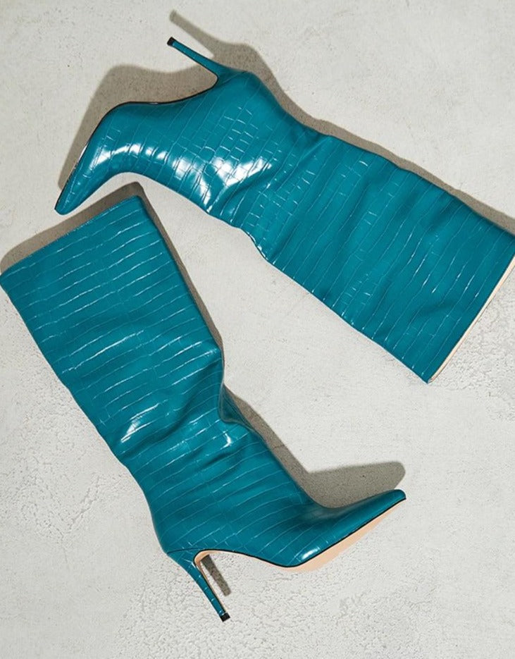 Blue Knee High Boots