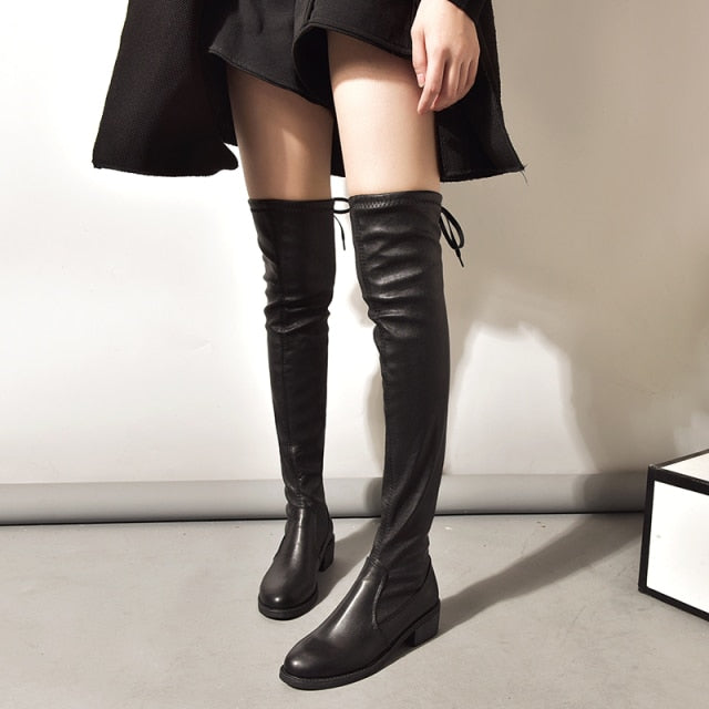 Chunky Heeled Over-the-Knee High Boots