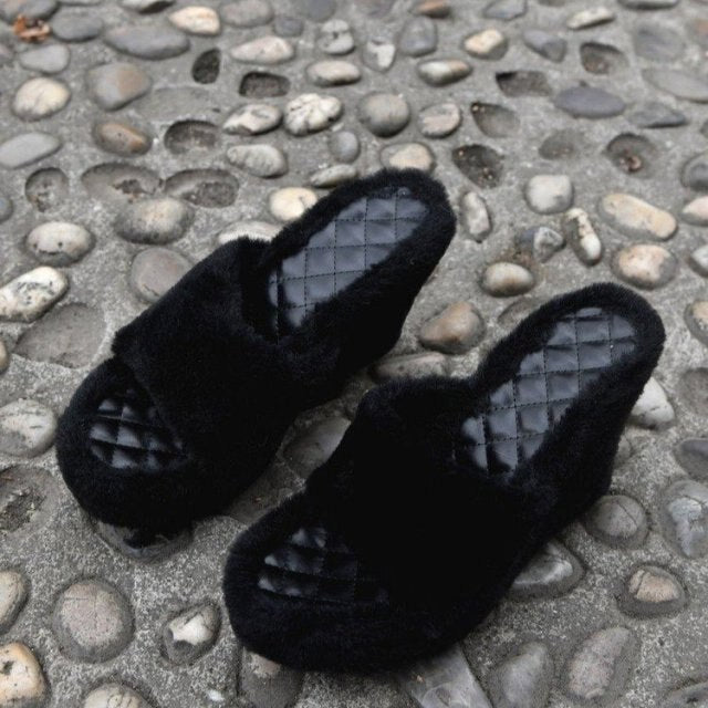 High-heeled Furry Sandals