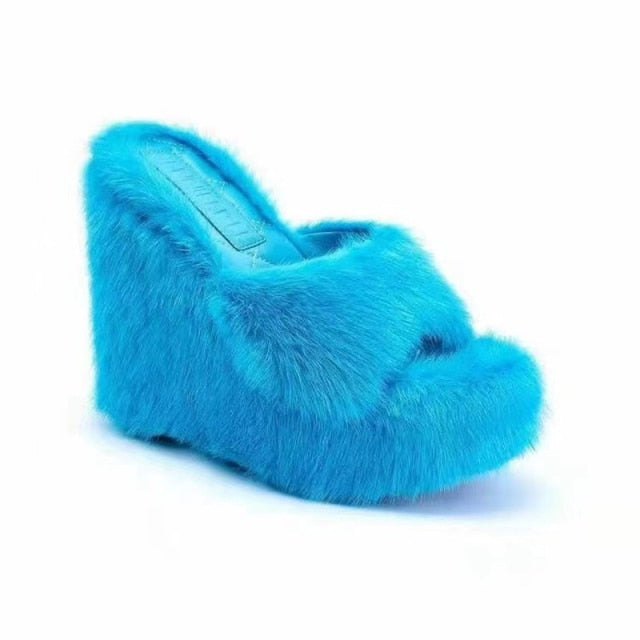 High-heeled Furry Sandals