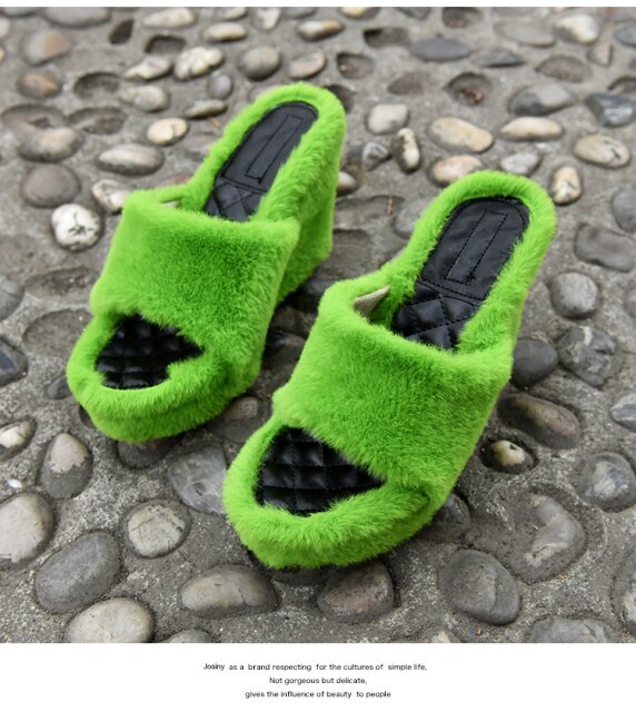 High-heeled Furry Sandals