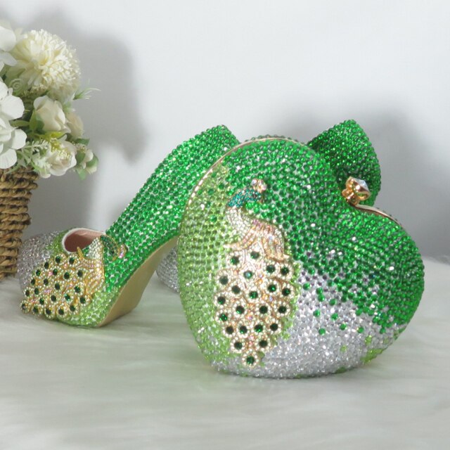 Green Crystal Bridal High Pumps