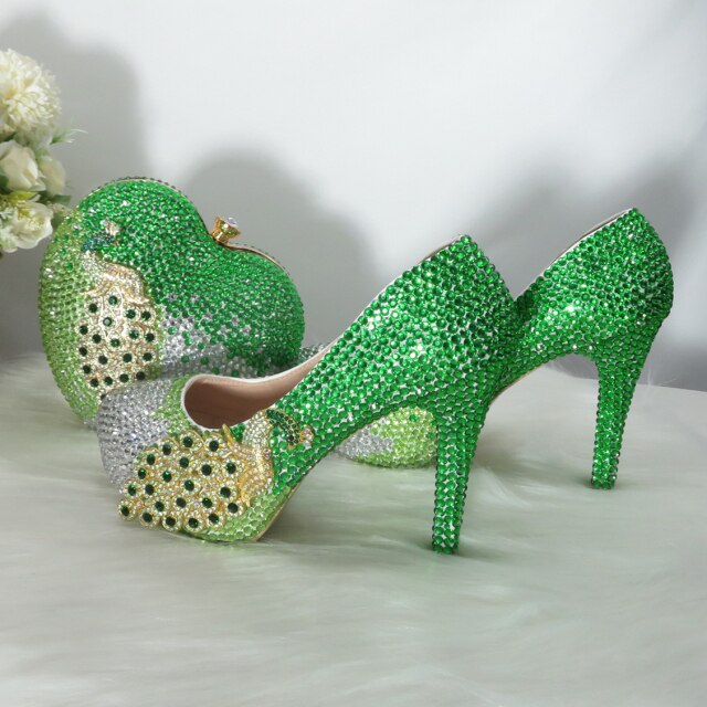Green Crystal Bridal High Pumps
