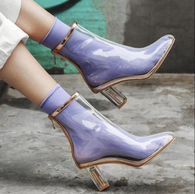 Transparent Zip Up Stiletto Ankle Boots