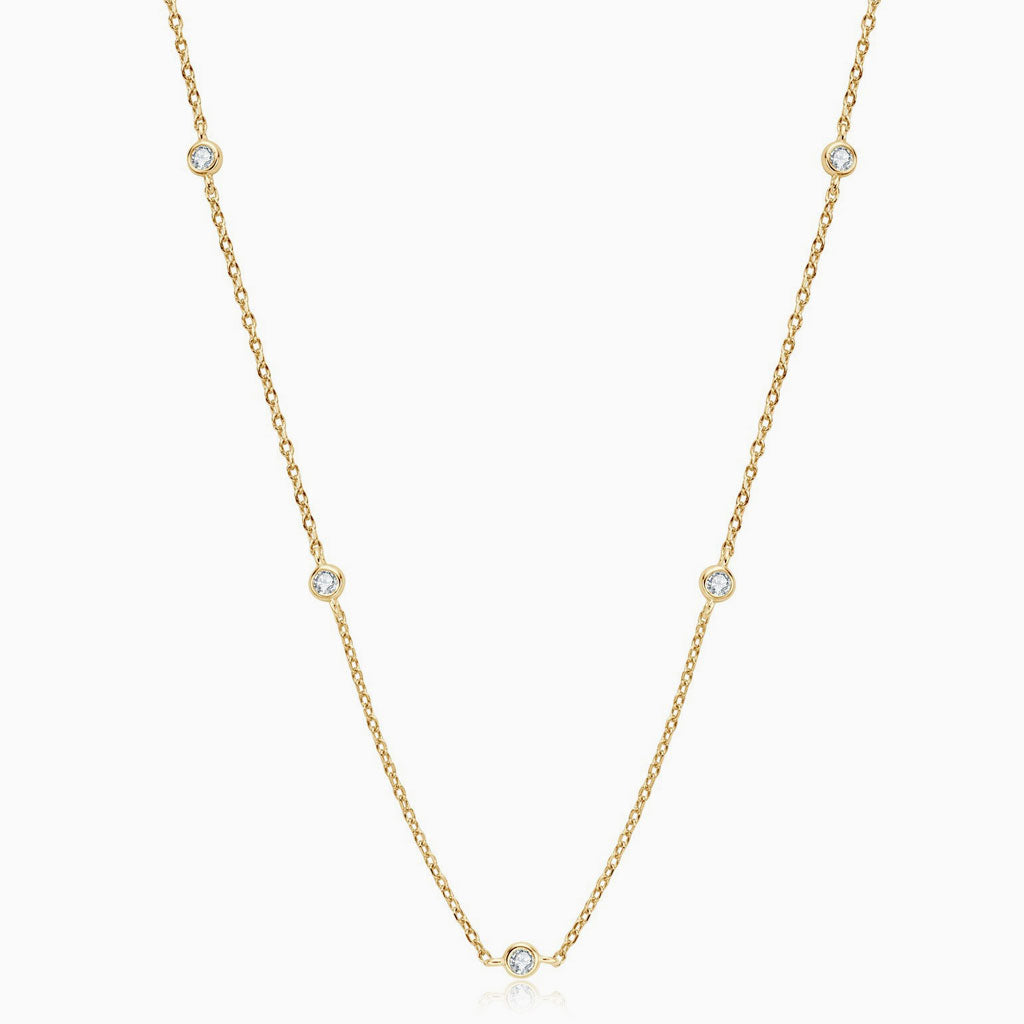 Rolo Chain Rhodium Plated Sterling Silver Moissanite Droplet Station Necklace