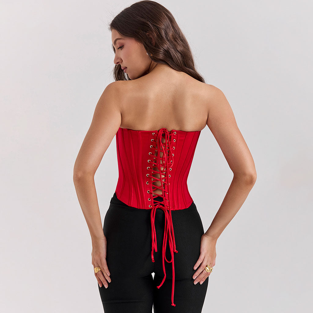 Sexy Sweetheart Neck Lace Up Back Cropped Corset Tube Top