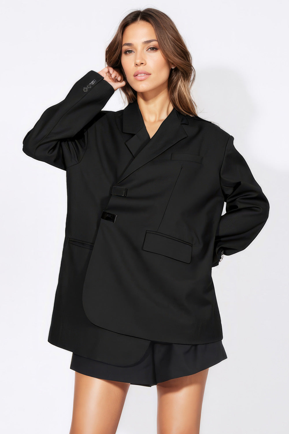 Irregular Closure Blazer - Black