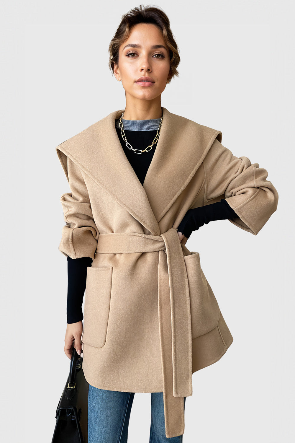 Short Belted Coat - Brown