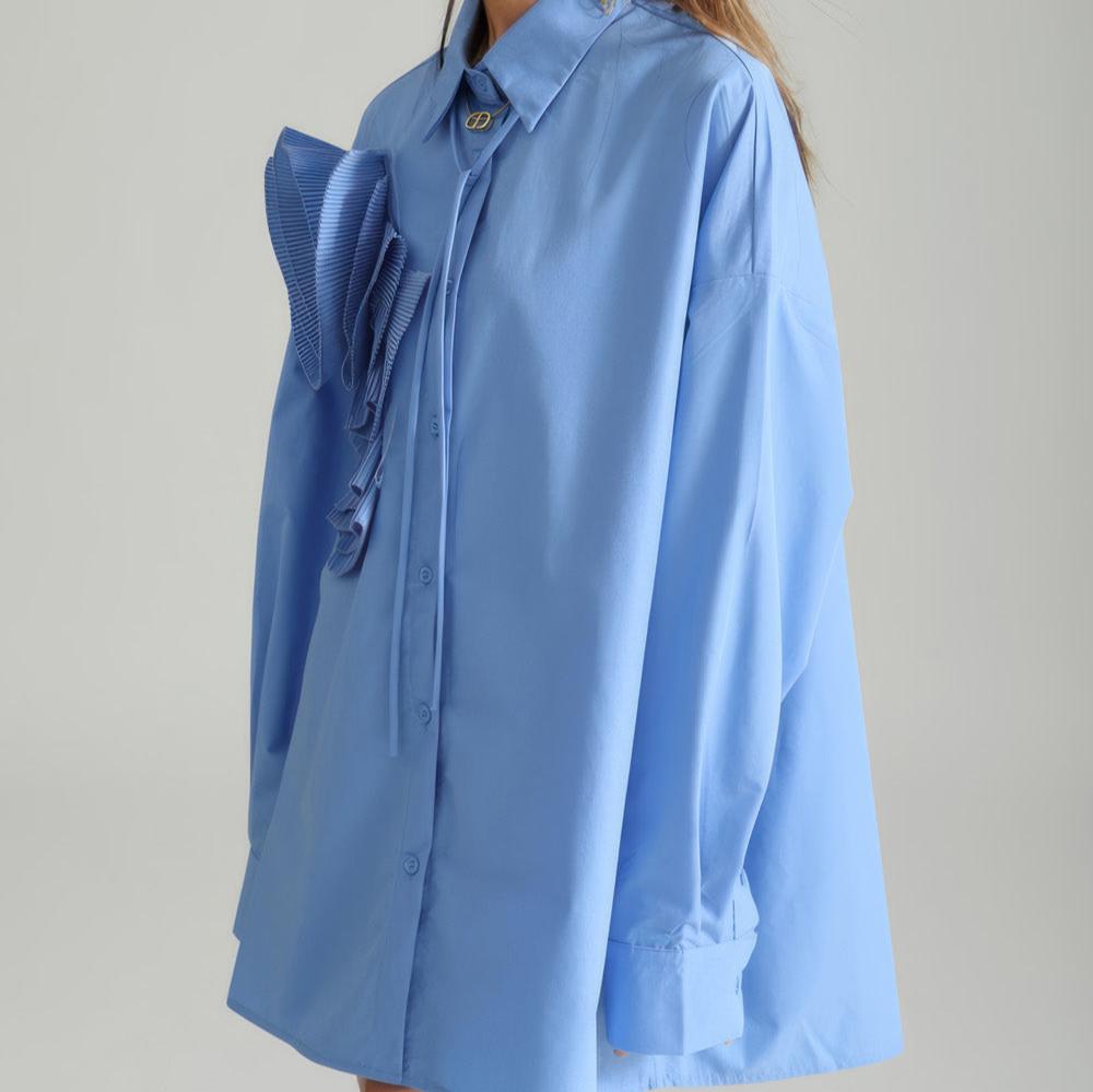 Button-Down Shirt with Flower - Blue