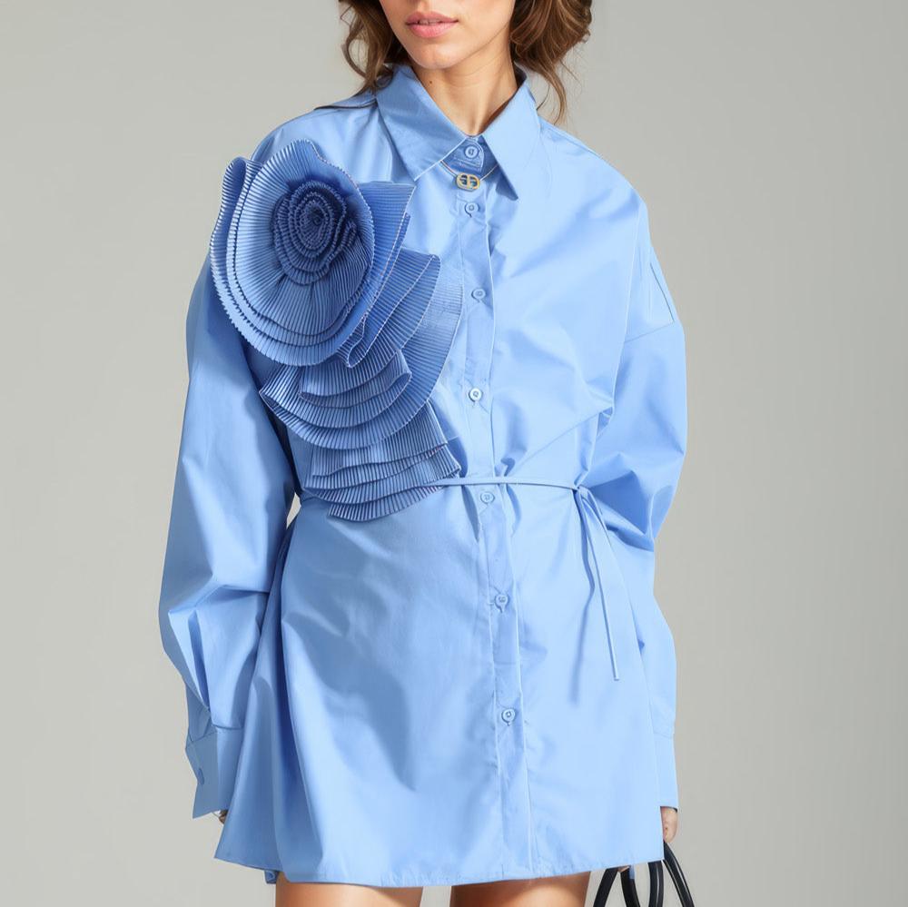 Button-Down Shirt with Flower - Blue