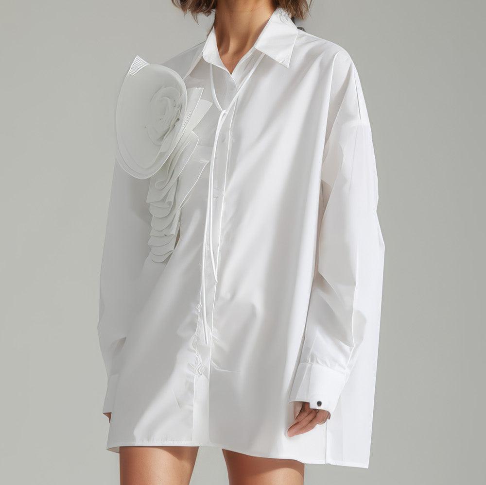 Button-Down Shirt with Flower - White