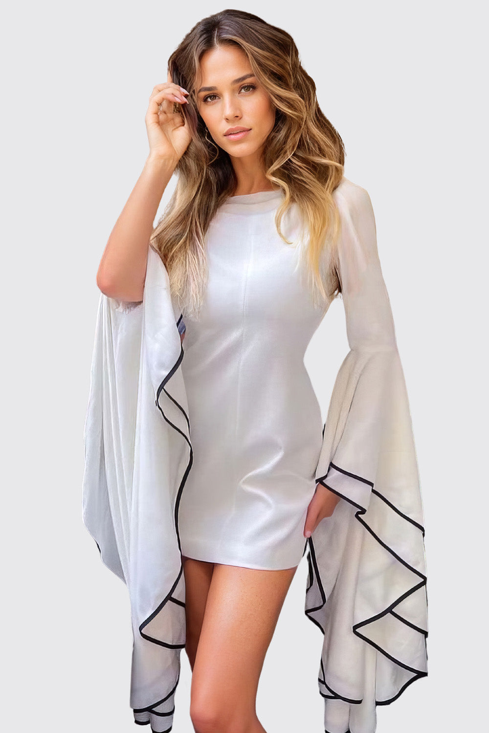 Dress with Ruffle Sleeves - White