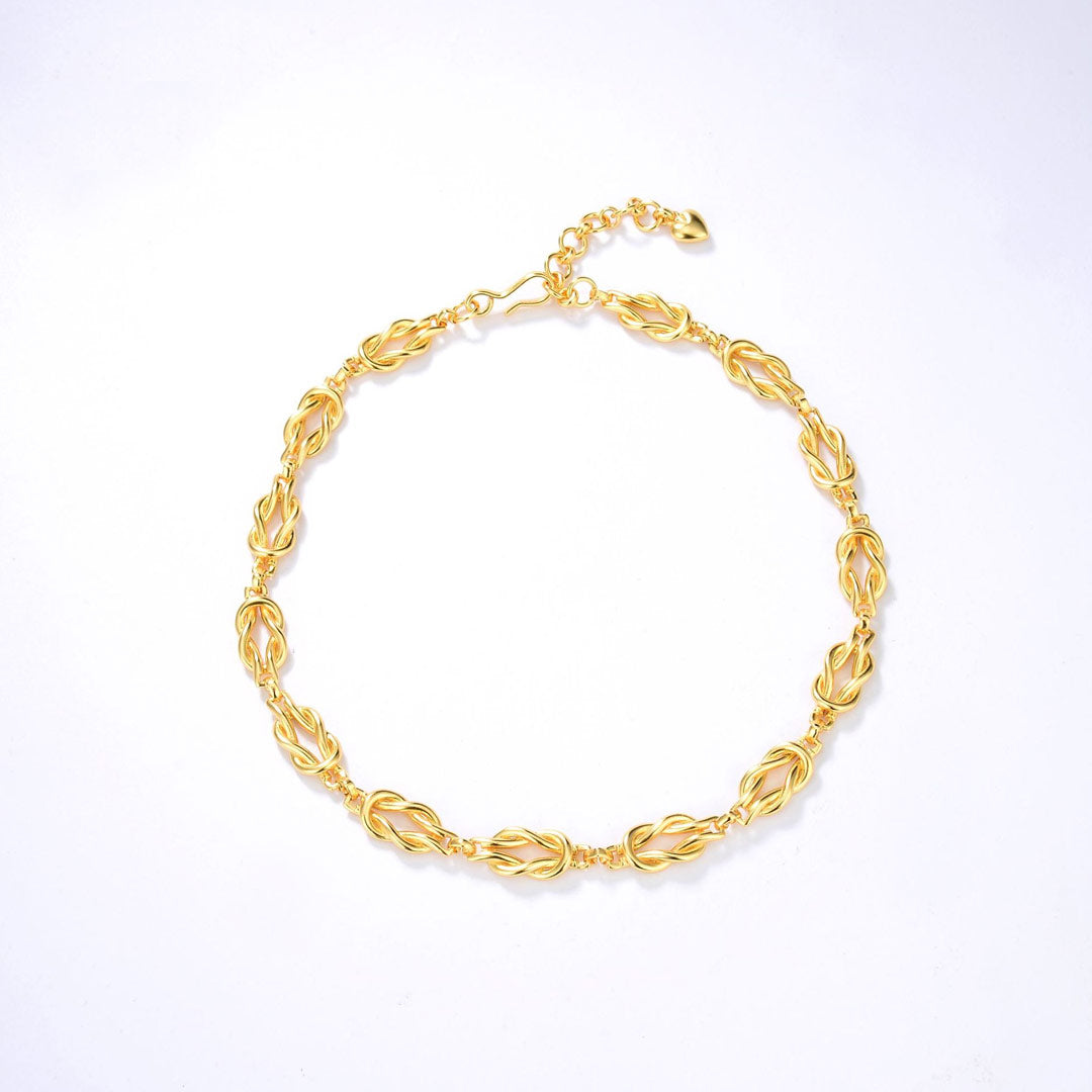 Unique Gold Tone Braided Chain Link Choker Necklace - Gold