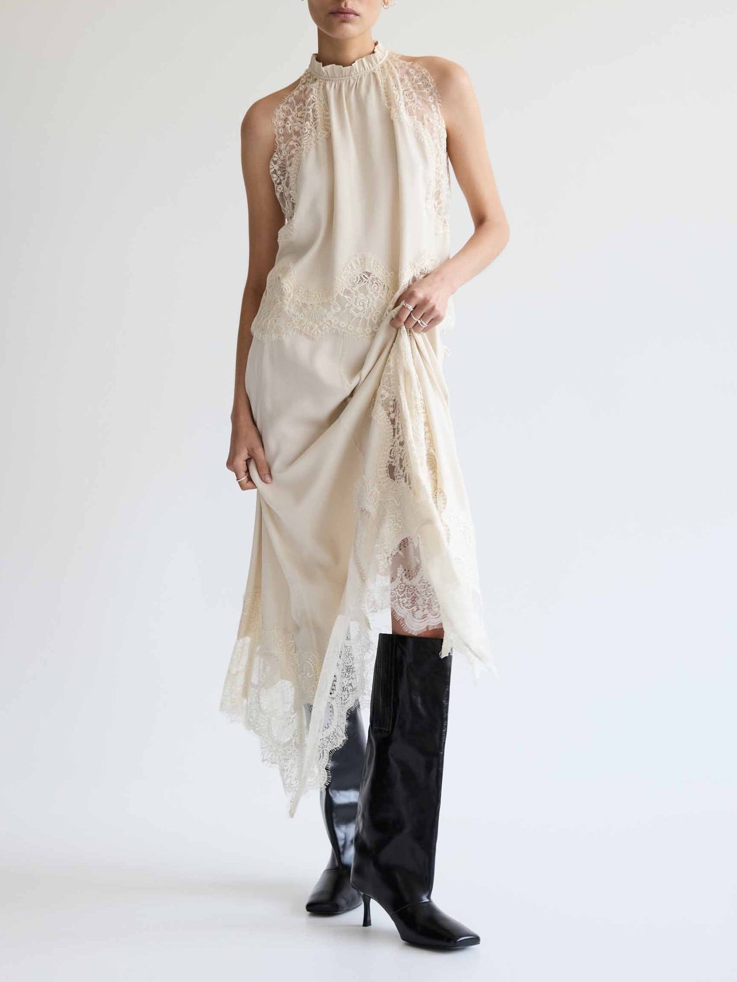 Exquisite Lace Patchwork Skirt-White