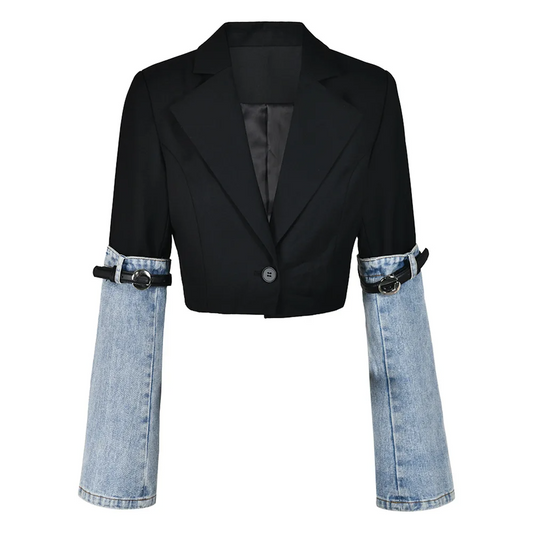 BLACK SHORT BLAZER with DENIM SLEEVES