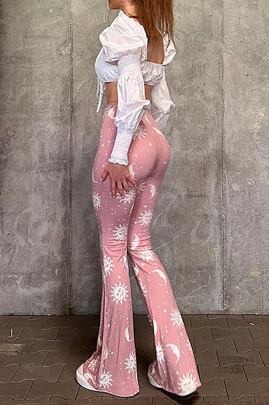 Abstract Pattern Print High Waist Flared Pants