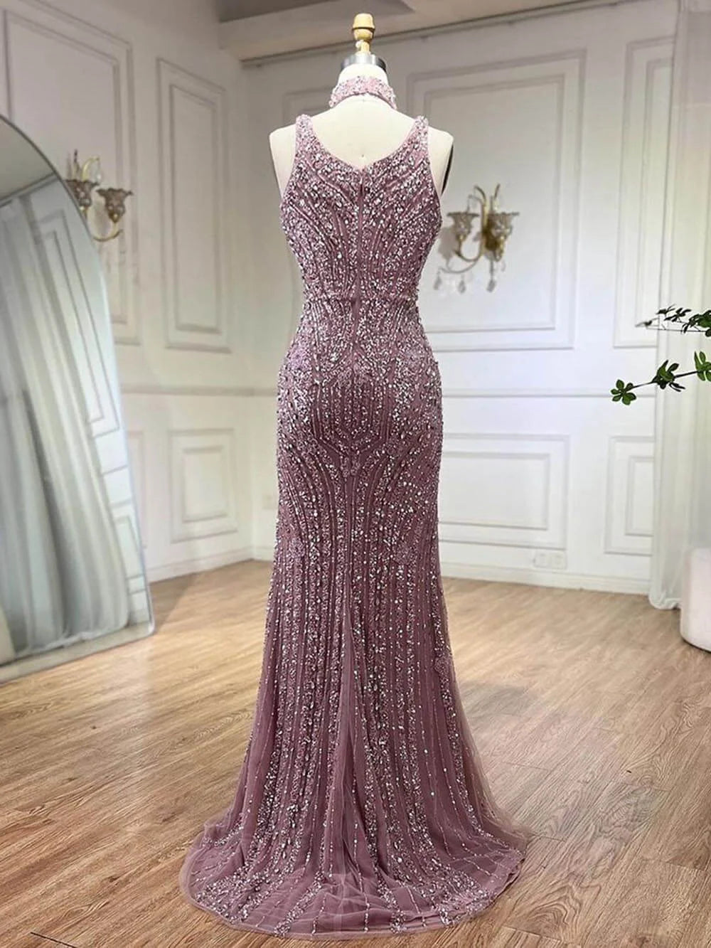 Elegant Pink Sling Slit Fishtail Banquet Evening Maxi Dress